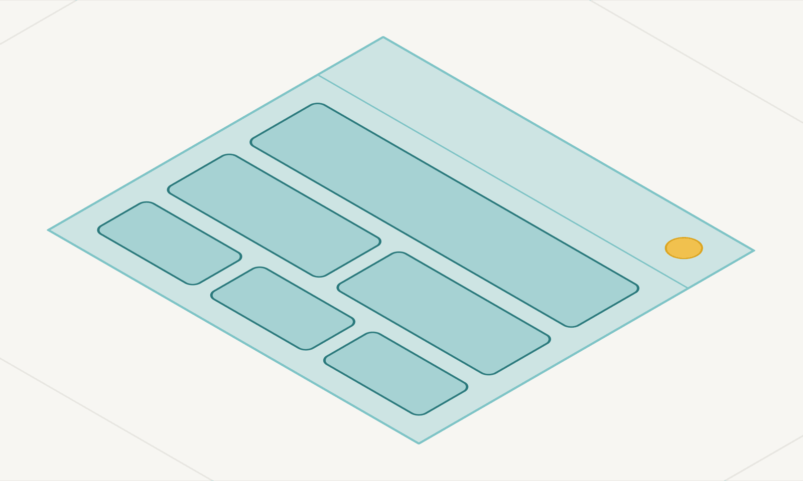 A teal panel with rectangles of different sizes grouped by proximity, one small yellow accent in the corner.